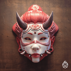 Hannya_GIFT.gif Archivo STL Máscaras de pared Hannya・Diseño para descargar y imprimir en 3D
