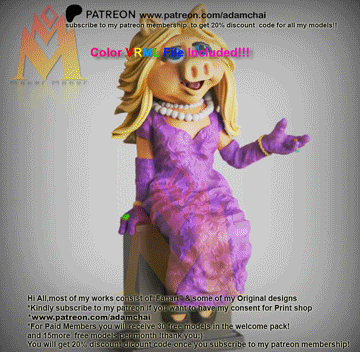 Miss Piggy -The Muppet Show (VRML color file is included) -Classic Cartoon Characters -FanArt 3D model